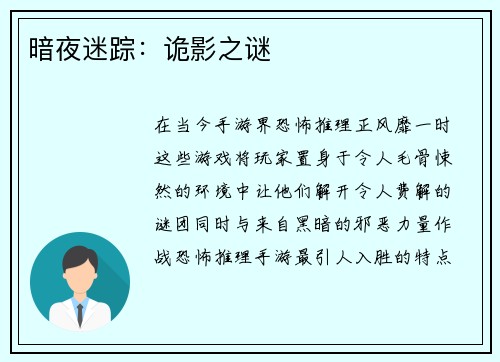 暗夜迷踪：诡影之谜